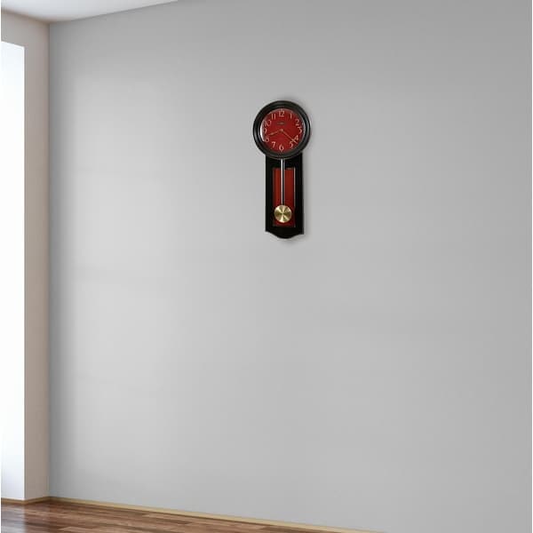 slide 3 of 2, Howard Miller Alexi Rustic, Farmhouse Chic, Bold and Vibrant, Transitional Style Wall Clock with Pendulum, Reloj De Pared Red
