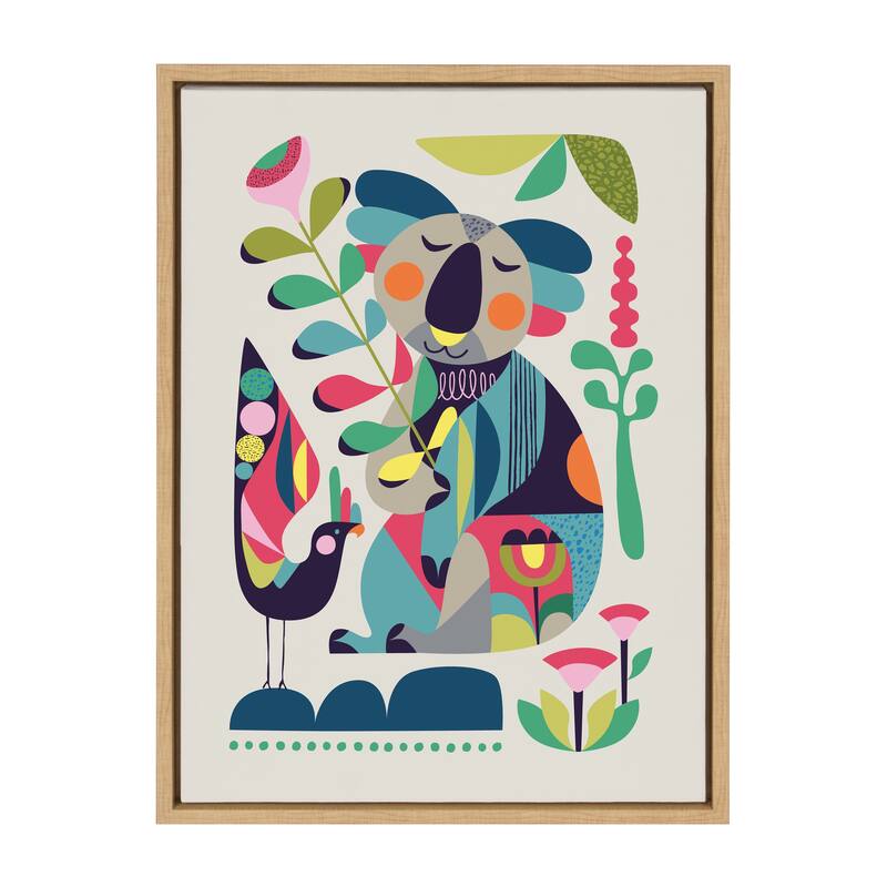 Kate and Laurel Sylvie Mid Century Koala Framed Canvas by Rachel Lee - 18x24 - Plastic - Natural