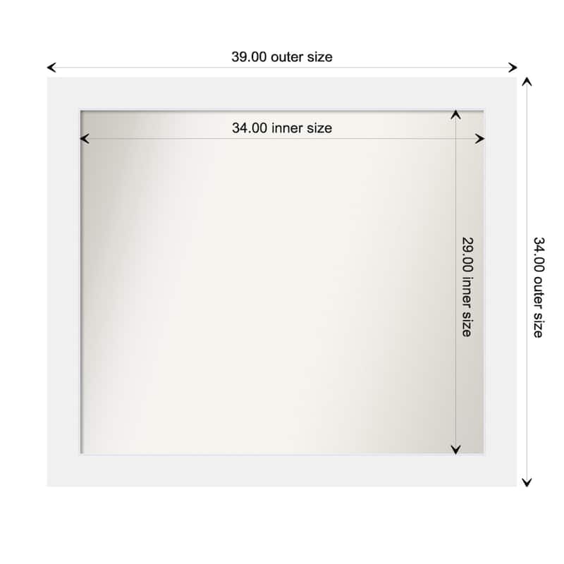 Corvino White Framed Non-Beveled Custom Wall Mirror, Bathroom Vanity Mirror - Outer Size: 39 x 34