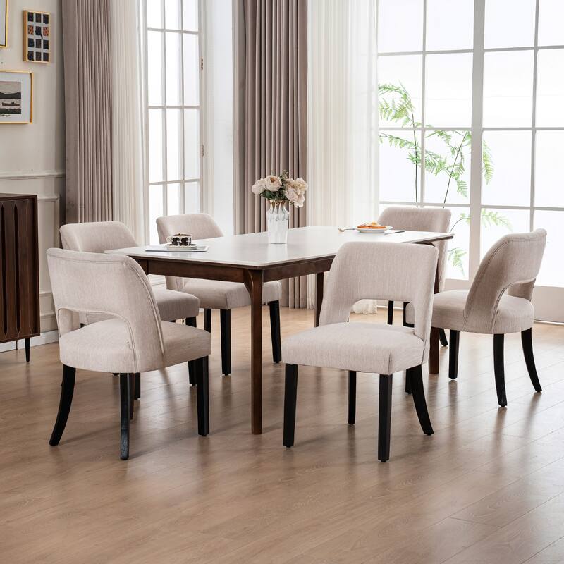 Set of 2/4/6 Modern Fabric Upholstered Dining Room Chair Kitchen Chairs with Wood legs - Set of 6 - Beige