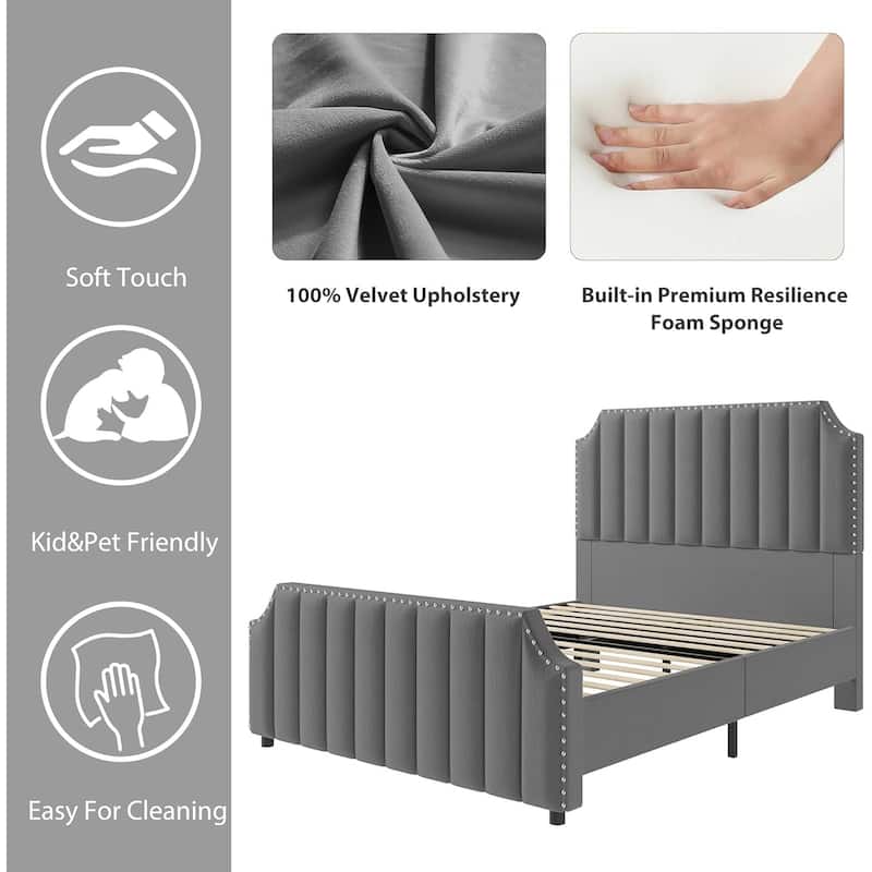 Bed Frame with 50.2" Headboard, Upholstered Platform