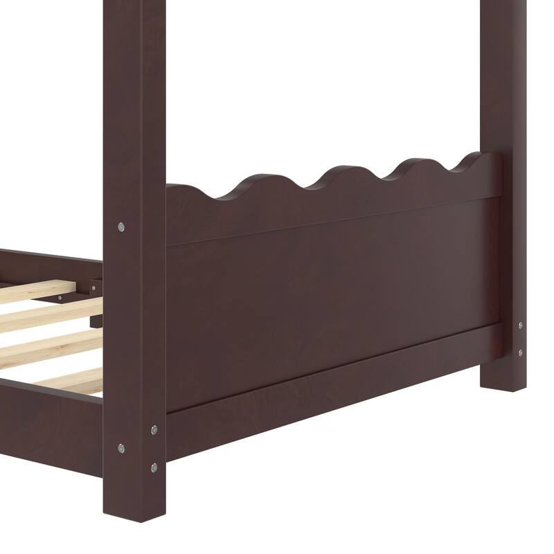 Roomfitters House Floor Bed with Support Slats, Solid Wood Open Frame Design
