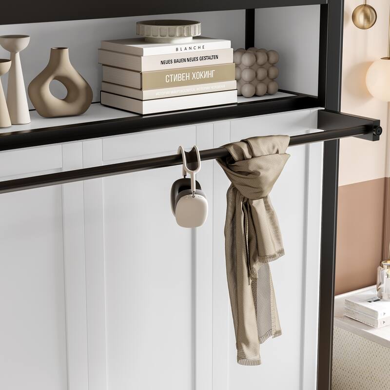 Roomfitters Twin Size Metal Murphy Bed with Shelves, Foldable Wall Bed Frame with Space-Saving Design