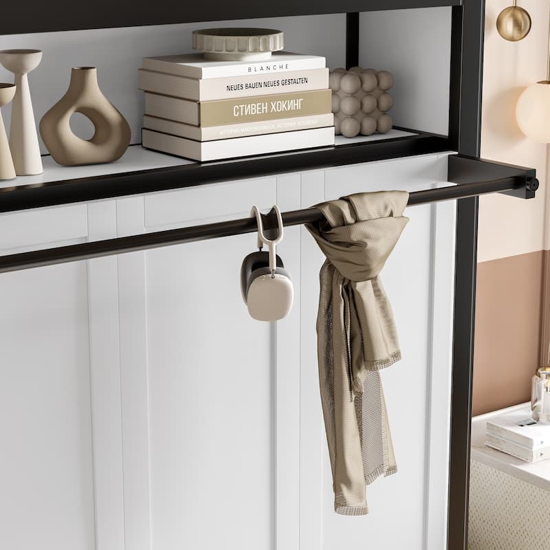 Twin Size Murphy Bed With Shelves,Metal Wall Bed With Foldable And Space-Saving Design