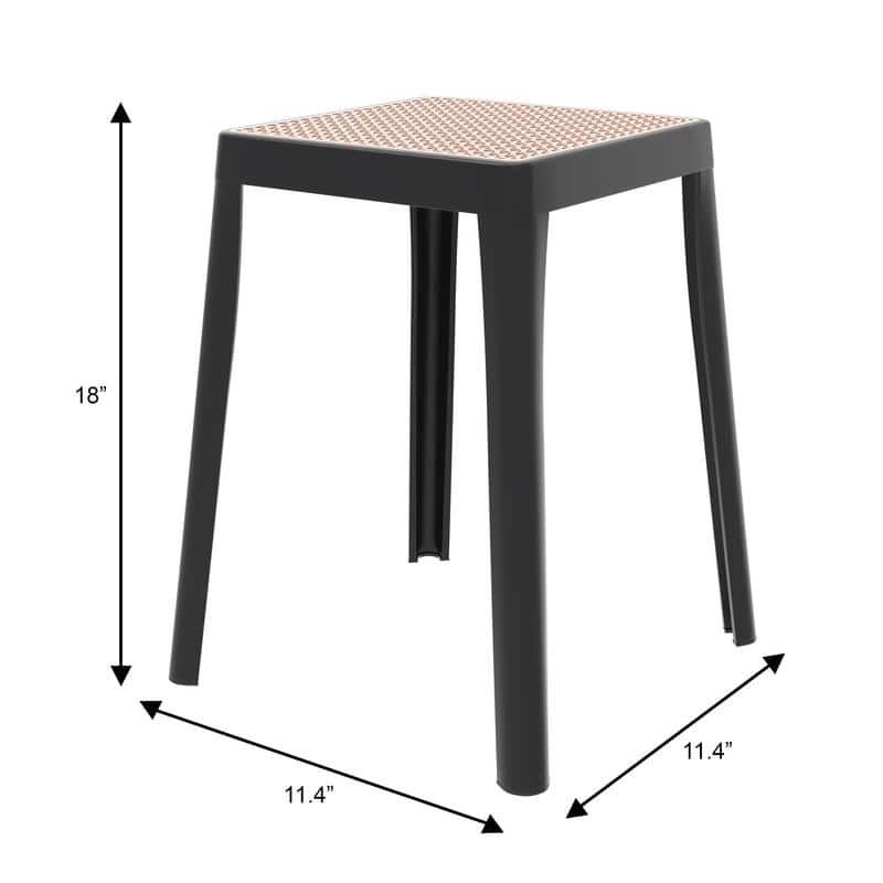 Tresse Modern Stackable Dining Stool with Wicker Seat for Dining Room, Garden, Patio, Indoor or Outdoor - No Assembly Required