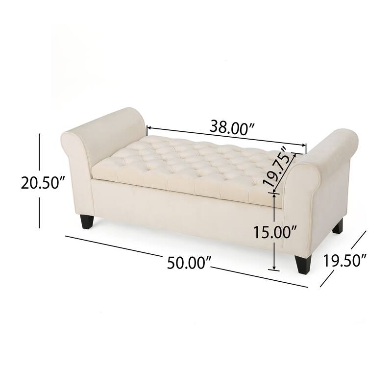 Roomfitters Upholstered Storage Bench with Tufted Design and Wooden Legs, Multi-functional End of Bed Bench