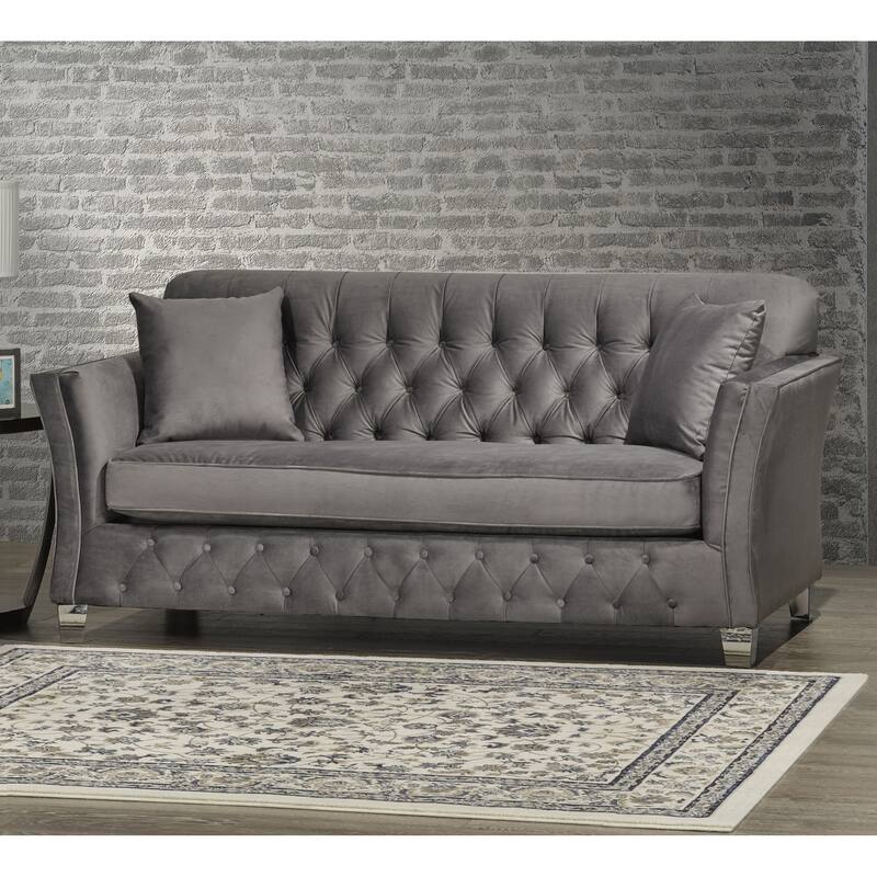 Corrie Grey Velvet Fabric Button Tufted Sofa and Loveseat Set