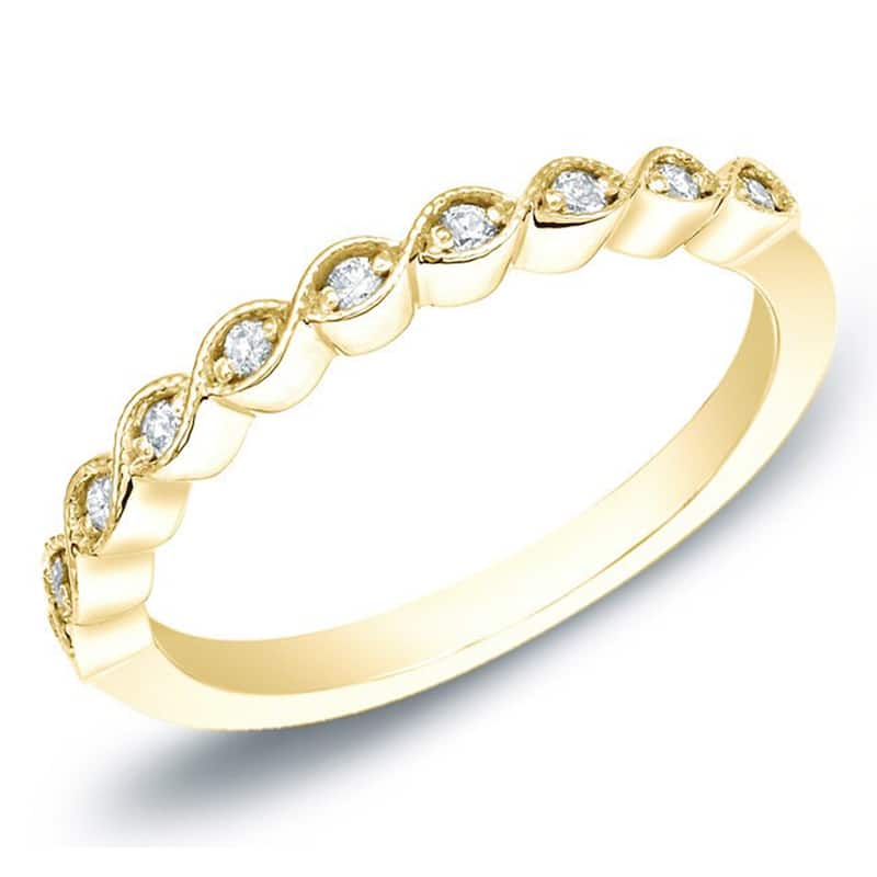 Auriya 14k Gold 1/6ctw Vintage Milgrain Diamond Wedding Band - 4 - Yellow