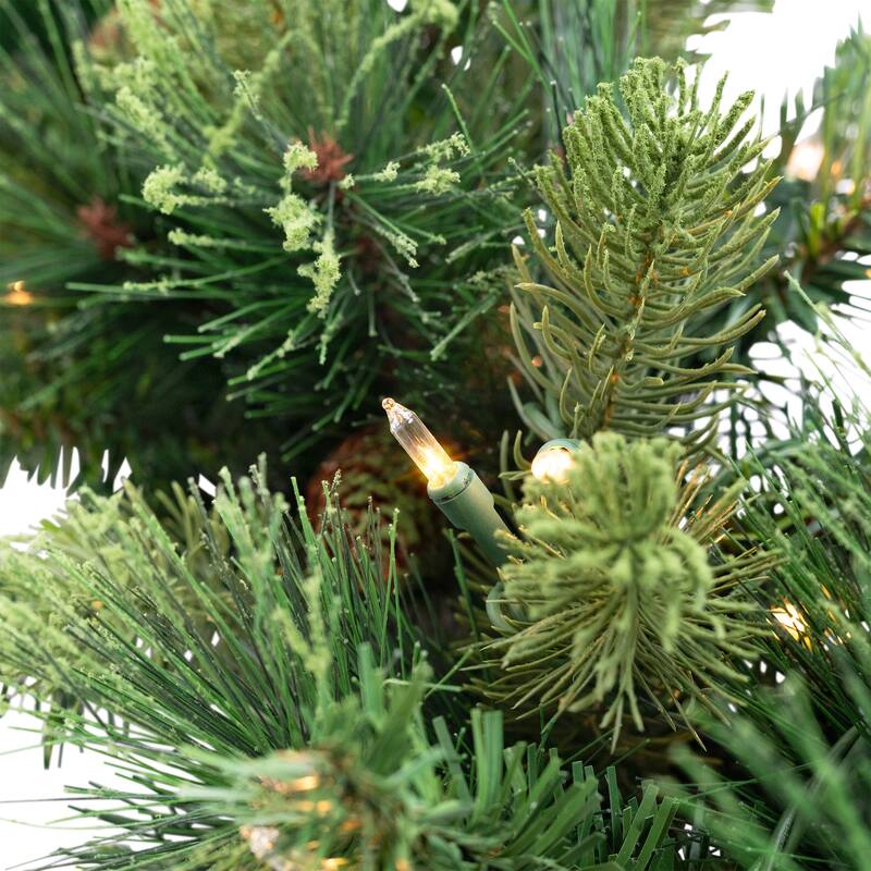 Pre-Lit Flocked Mixed Pine and Pine Cones Artificial Christmas Garland - 9' x 14" - Clear Lights
