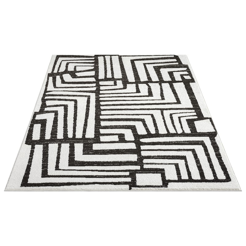 Abani Rugs Nomad Collection NOM130A Cream Grey Box Pattern Geometric Area Rug