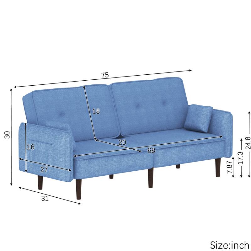 Fabric Futon Sofa bed with Solid Wood Leg