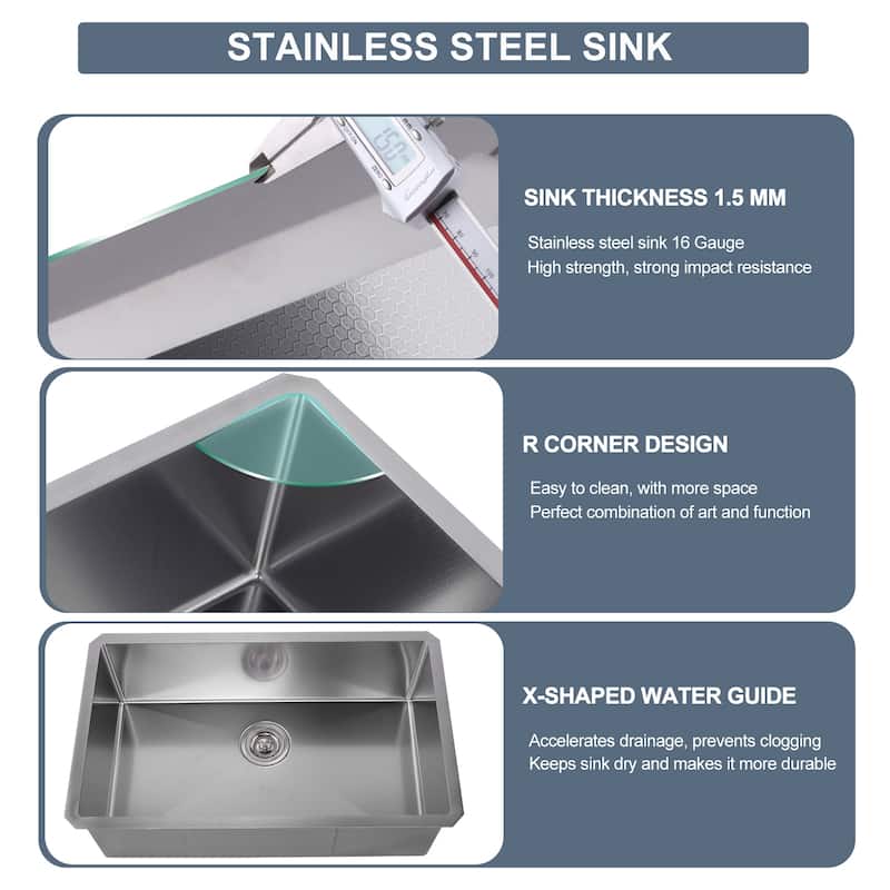 WOWOW Drop-In/Undermount Single Bowl 18-Gauge Kitchen Sink