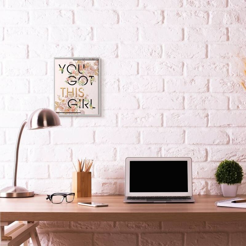 Stupell You Got This Girl Pink Gold Floral Glam Fashion Design Framed Wall Art