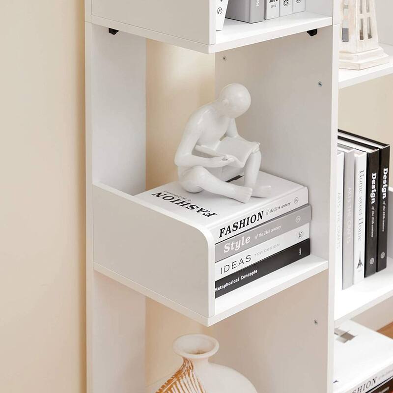 Brown Wooden Tree-Shaped Bookshelf with 8-Tier Storage Shelves and Modern Space-Saving Design - 19.7”L x 9.8”W x 55.1”H