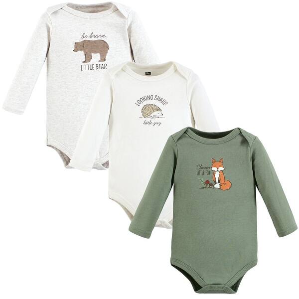 slide 1 of 1, Hudson Baby Infant Boy Cotton Long-Sleeve Bodysuits, Forest Fox 0-3 Months - Forest Fox