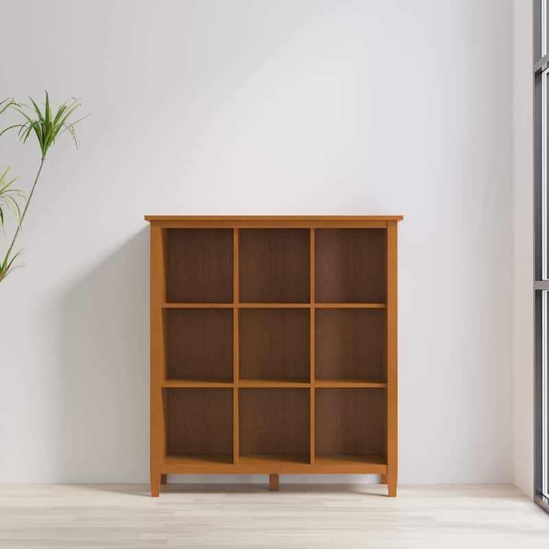 WYNDENHALL Norfolk SOLID WOOD 48 x 44 inch Transitional 9 Cube Storage in Light Golden Brown - 15.8"d x 44"w x 48"h - Light Golden Brown