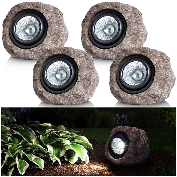 Solar Garden Rock Lights Outdoor IP65 LED Waterproof Solar Spotlight Solar Powered Landscape Lights 4 Pack Cold White
