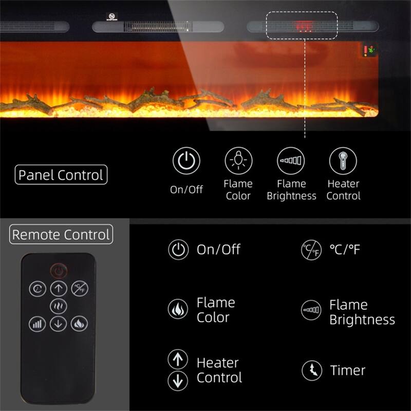 Wall-Mount Electric Fireplace with Recessed Installation and Adjustable Flame Colors Remote Control - 36" W x 6.2" D x 17.7" H