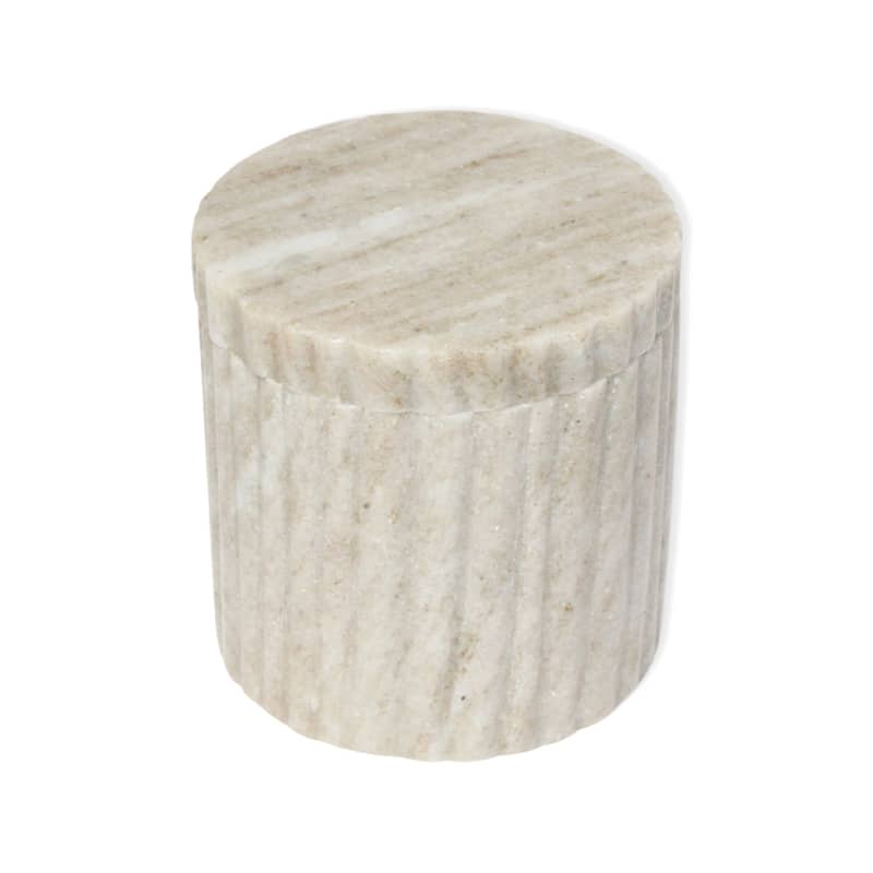 Med. Beige Marble Canister w/ Grooving 4"H - Beige