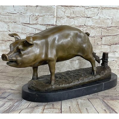 Signed Wild Pig Bronze Sculpture Figure Art Deco Figurine Home Decor Decoration