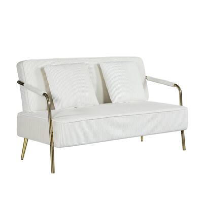 Upholstered Pleated Velvet Sofa, 2-seater Couch with Gold Metal Legs