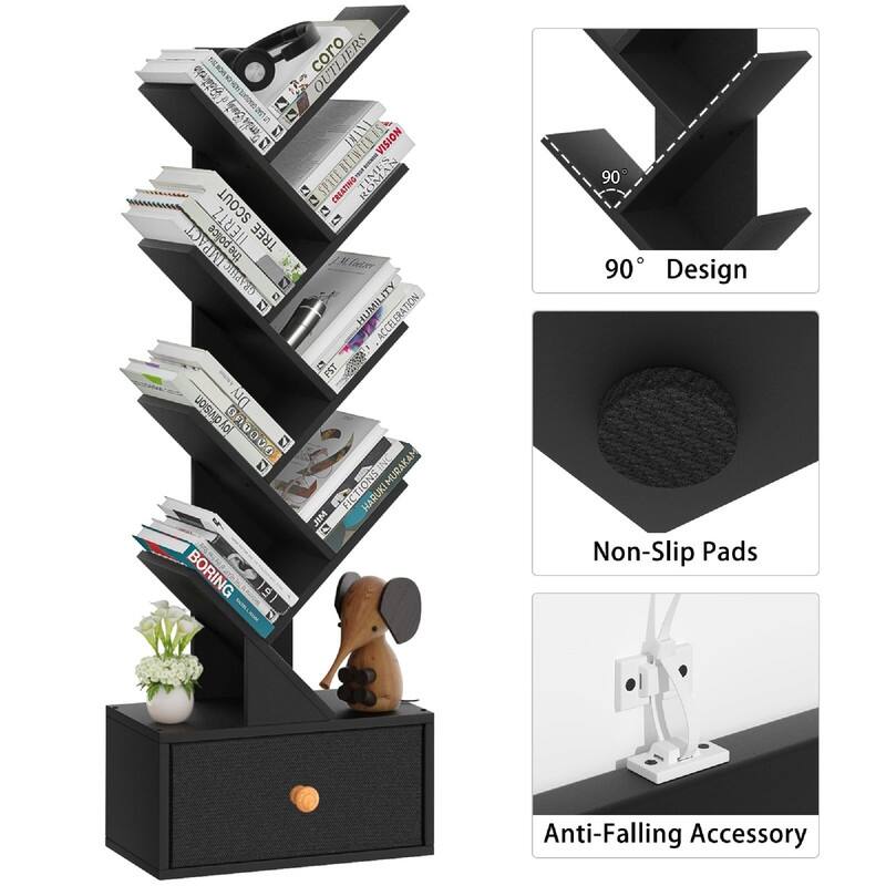 8 Tier Tree Bookshelf with Drawer - 14.57"D x 7.87"W x 46.06"H