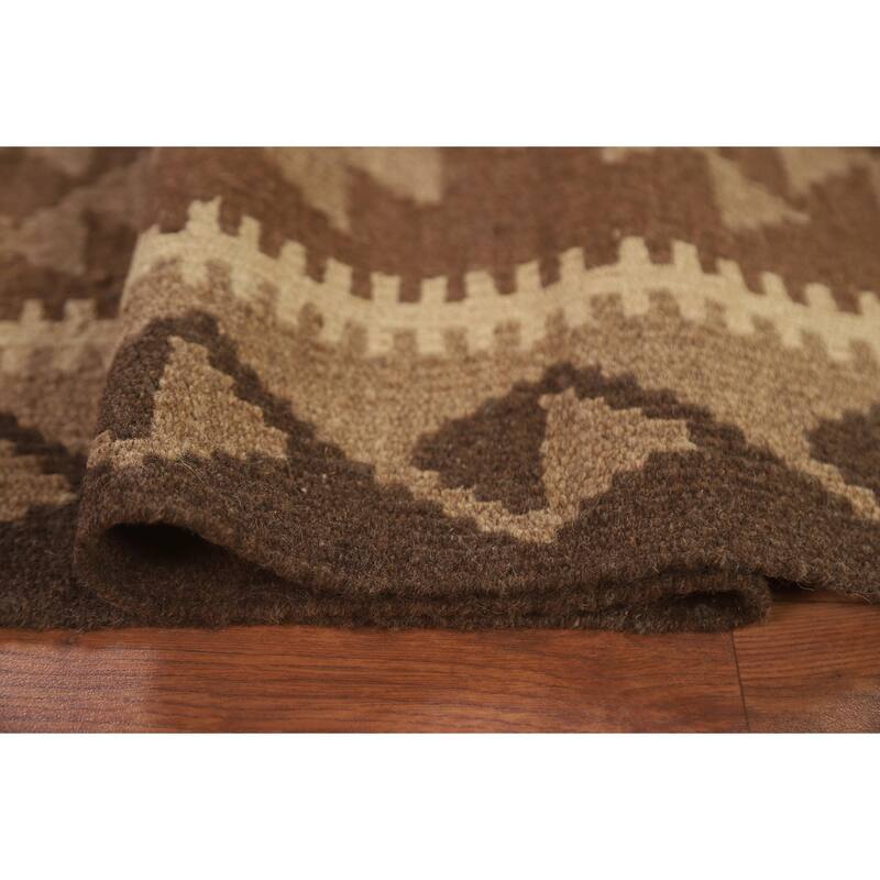 Hand Woven Oriental 100% Wool Carpet Southwestern Geometric Brown Kilim Area Rug - 9' 6'' X 6' 6''