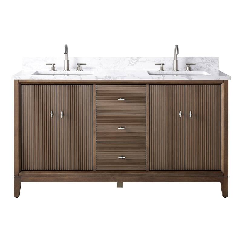 Vanity Art 60" Freestanding Bathroom Vanity with Engineered Marble Top and Sinks