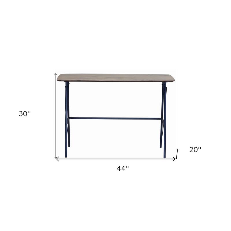 44” Brown Mango Wood Writing Desk with Iron Legs Rectangular Office Table for Home Workspace