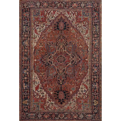 Hand Knotted Oriental 100% Wool Carpet Traditional Medallion Oranges & Rust Heriz (serapi) Area Rug - 14' 2'' X 11' 0''