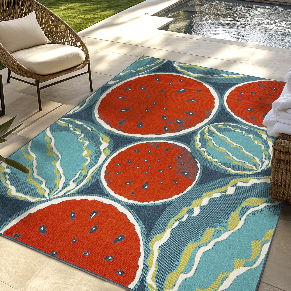 Gertmenian Ziesta Modern Bold Fruit Floral Multicolored UV Protected Polypropylene Flatweave Indoor/ Outdoor Area Rug Collection