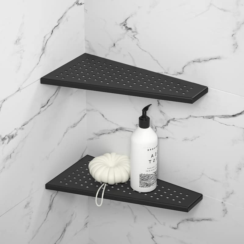 12 Inch Finish 304 Stainless Steel with Grid Design Bathroom Shelf Racks - Matte Black