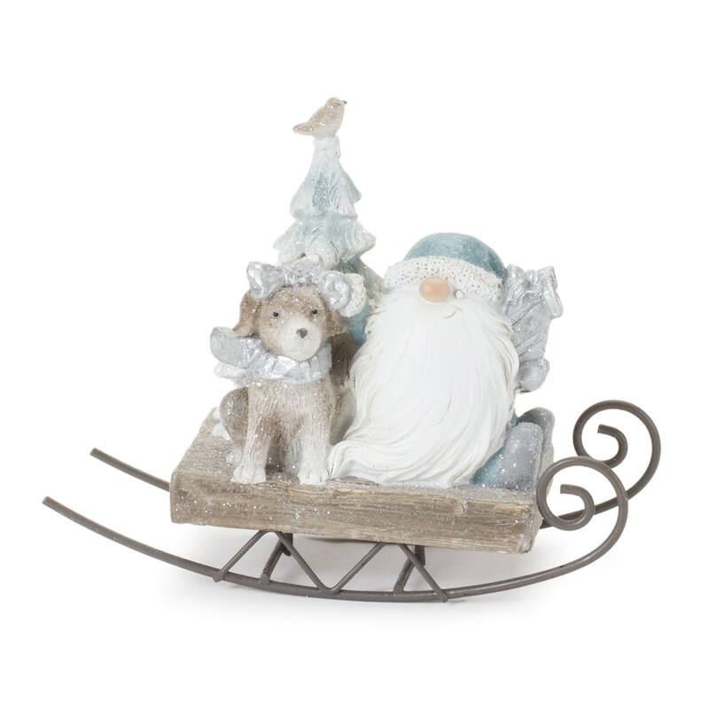 Set of 2 Gnome on Sled with Animal Christmas Tabletop Figurines 6"