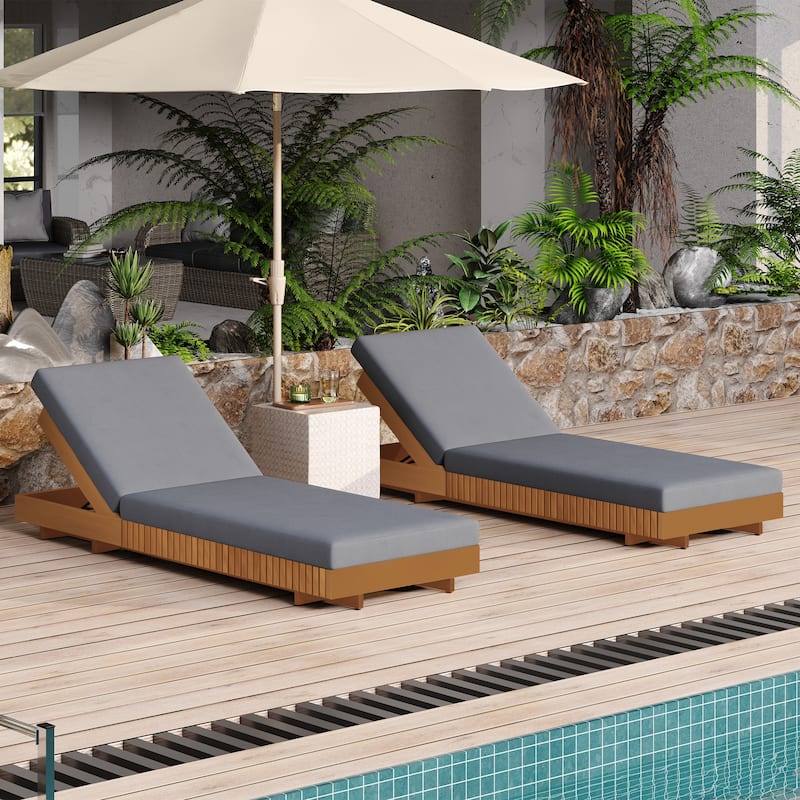 Christopher Knight Home - Gimmie Lounge Chaise Set Solid Acacia Wood with Waterproof Cushion & Adjustable Backrest