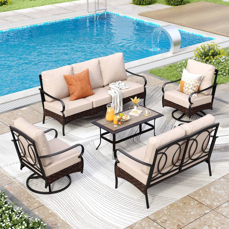 MAISON ARTS Modern Outdoor Patio Furniture Set with Waterproof Cushions - 5-Piece Wicker & Metal Conversation Set