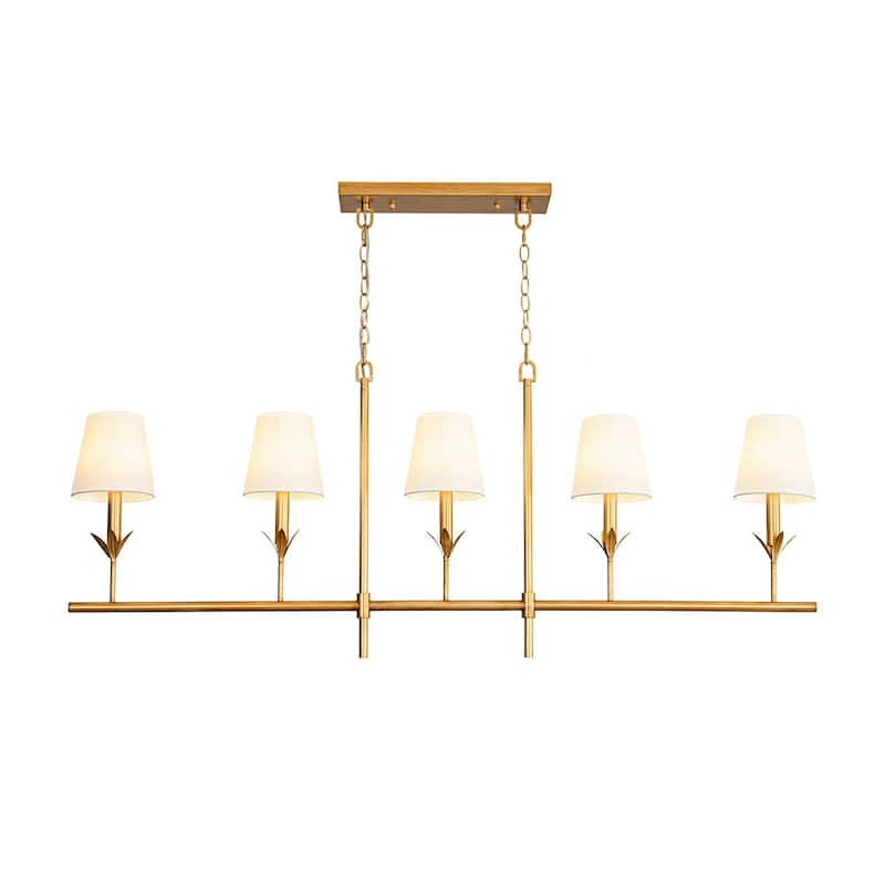 Mid-Century 5-Light Candle White Fabric Linear Island Pendant