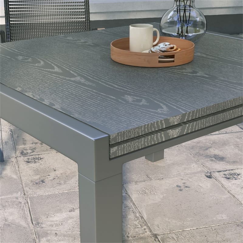 Dark Grey Extendable Weather-Resistant Outdoor Dining Table with Metal Frame for Seats 6-8 - 41.3"/82.7" L x 37.4" W x 29.5" H