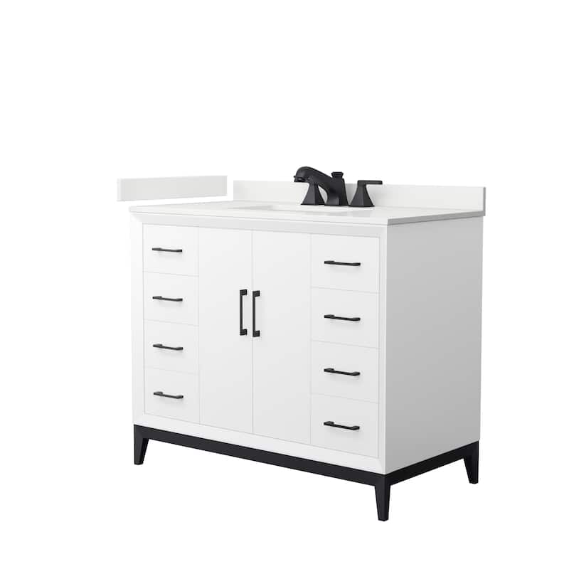Amici 42-inch Single Vanity, Quartz Top - White, Black Trim, White Quartz Top