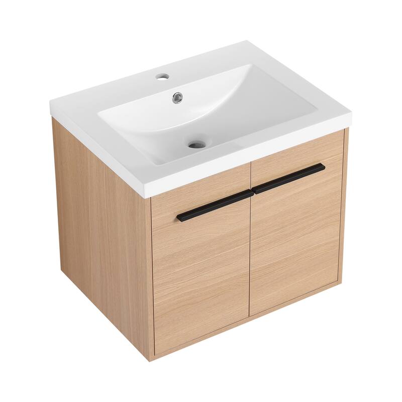 GDFStudio - Levistar Modern Wall-Mounted Bathroom Vanity Set with Scratch-Resistant Resin Sink & Soft Close Doors