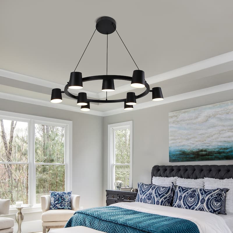 9-Light Wagon Wheel Chandelier Black and Gold Chandelier - N/A