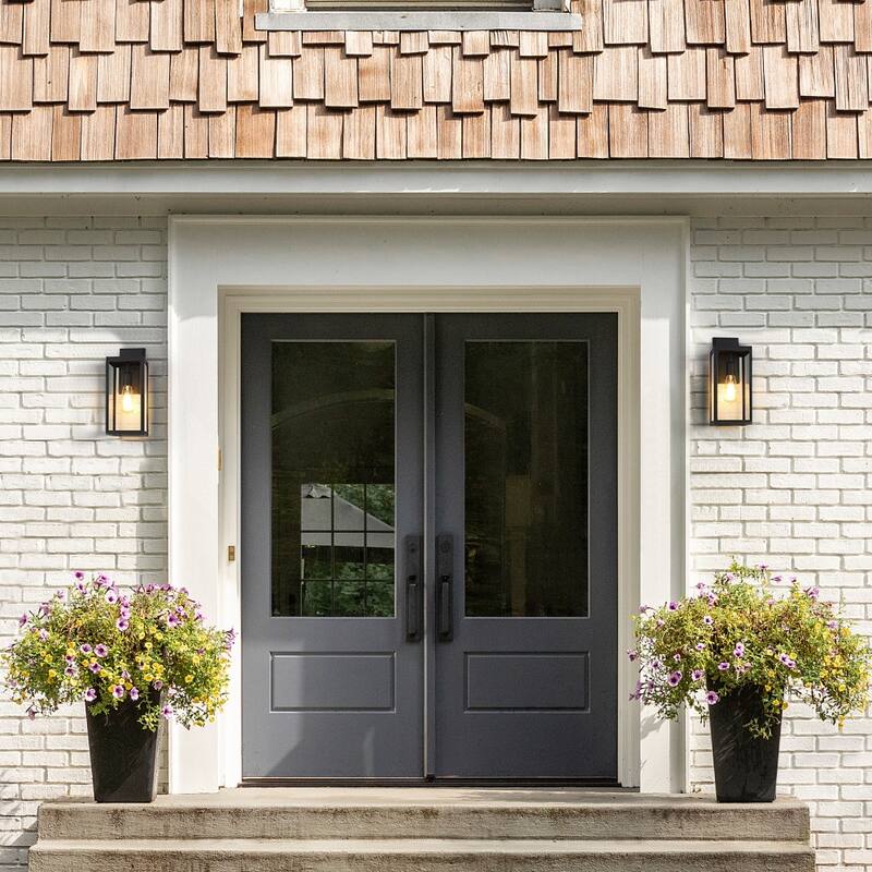 Black Outdoor Exterior Wall Lantern Sconce Light - 15" H
