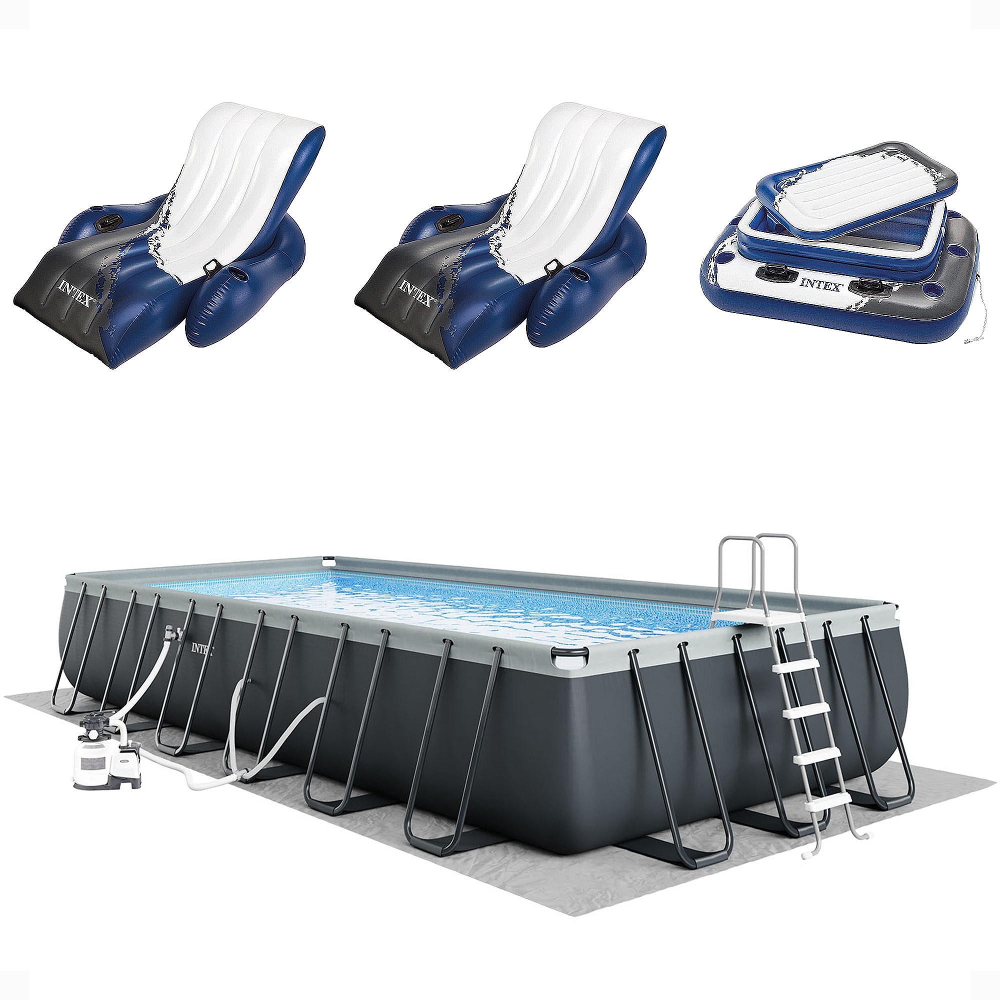 Intex 24 x 12 x 4.3 Foot Ultra XTR Rectangular Pool, 2 Pack of Floats and Cooler