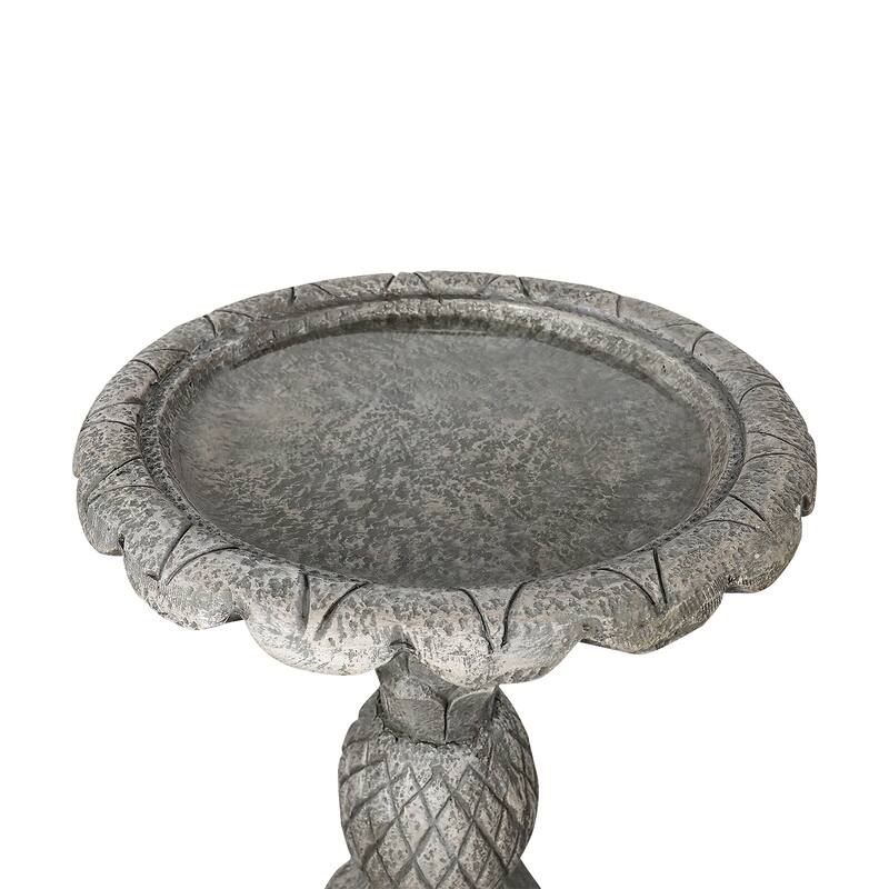 24.8in Concrete Outdoor Bird Bath w/Pineapple Pedestal and Flower Bowl
