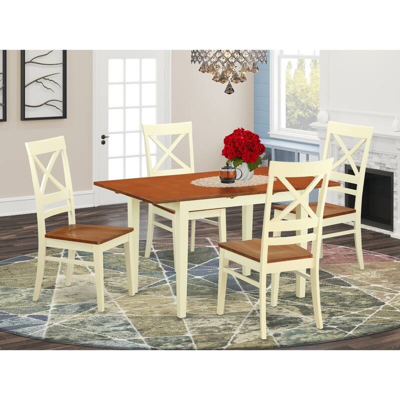 HomeStock 5-Pc Buttermilk and Cherry Solid Wood Top - Dining Room Set - Seats 4