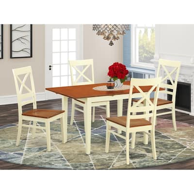 HomeStock 5-Pc Buttermilk and Cherry Solid Wood Top - Dining Room Set - Seats 4