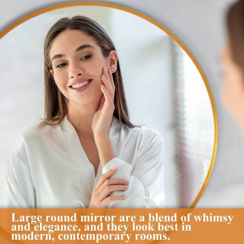 Classic Round Accent Bathroom Mirror Metal Frame Hanging Wall Mounted Circle Mirror for Wall Decor Vanity Entryway Living Room