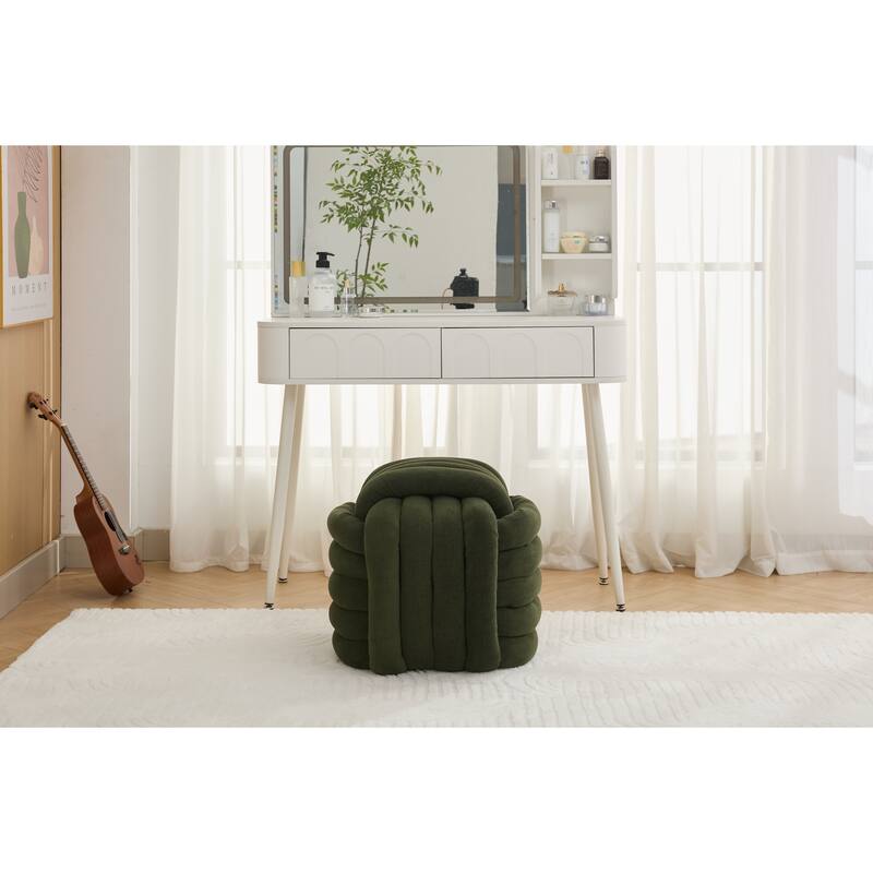 060Chenille Fabric Modern Knot Design Ottoman Makeup Stool Footstool, Comfortable and Stylish Seat for Living Room, Bedroom,