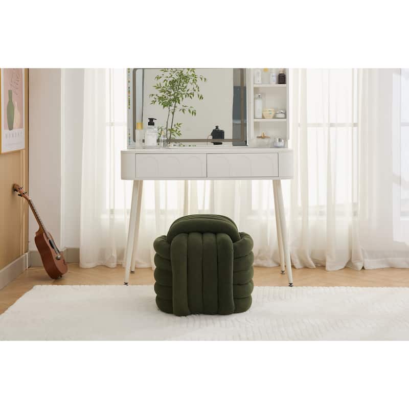 Chenille Fabric Ottoman Vanity Stool, Knot Design Ottoman Footstool, Multi-Functional Upholstered Makeup Stool