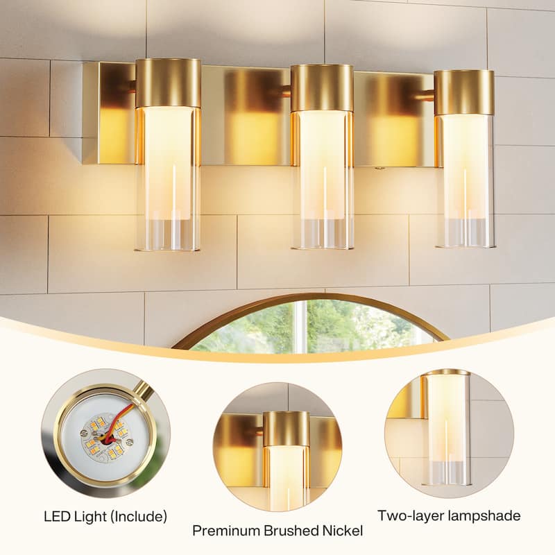 3-Light LED Bathroom Vanity Light Wall Sconces with Glass Shades - ‎25.3"L x 8.8"W x 6.2"H