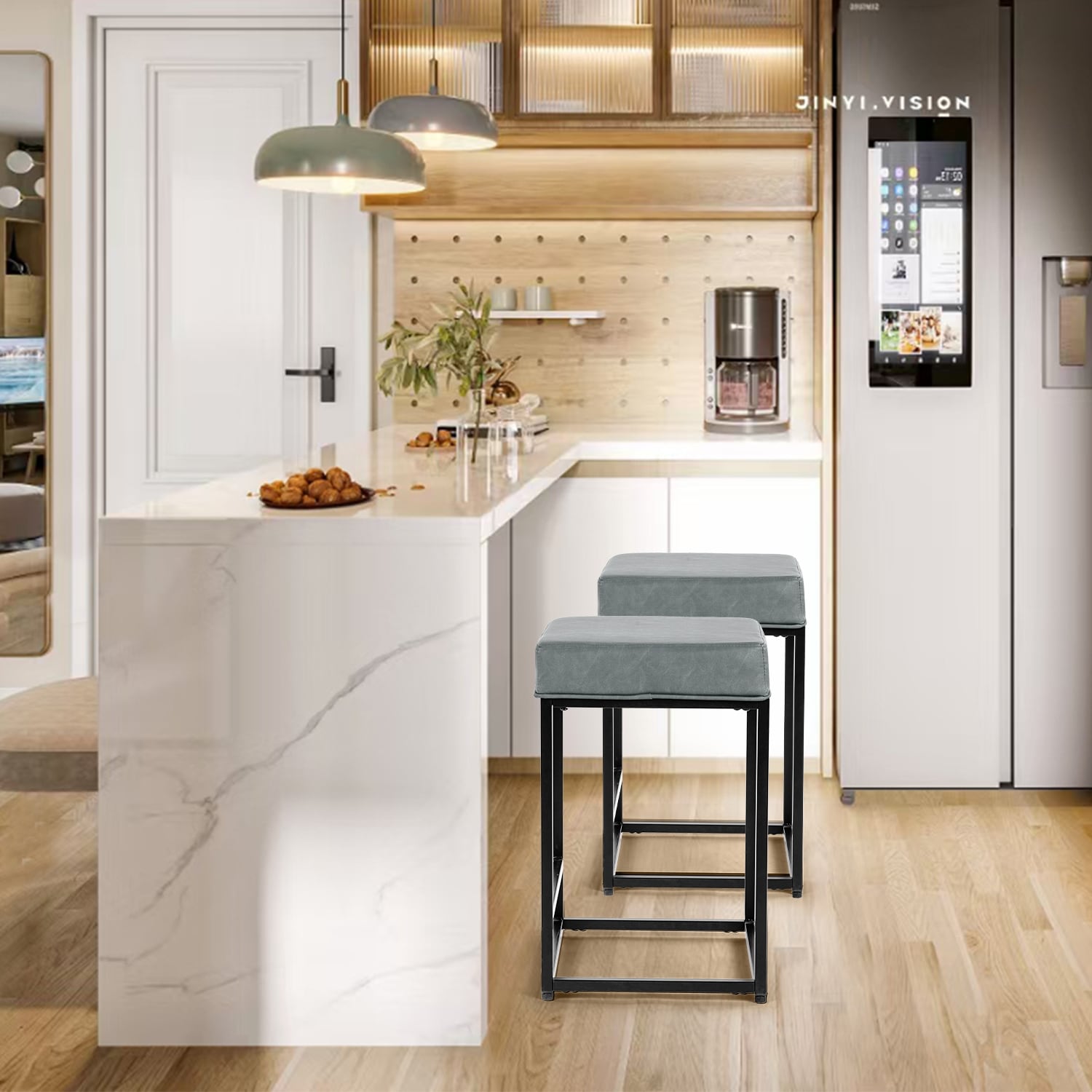 Bar Stool,Set of 2 Bar Chairs with Footstool